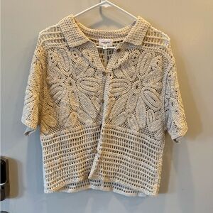 Beige Crochet Short Sleeve Top